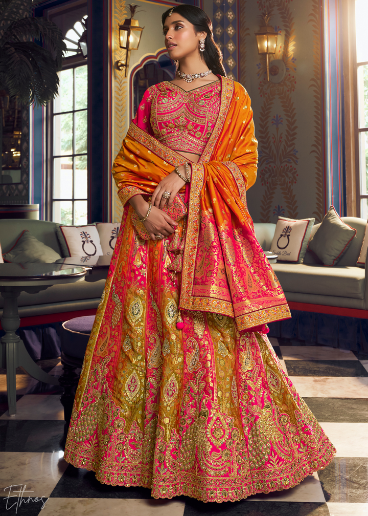 Yellow Sapphire Zari Brocade Banarasi Silk Lehenga