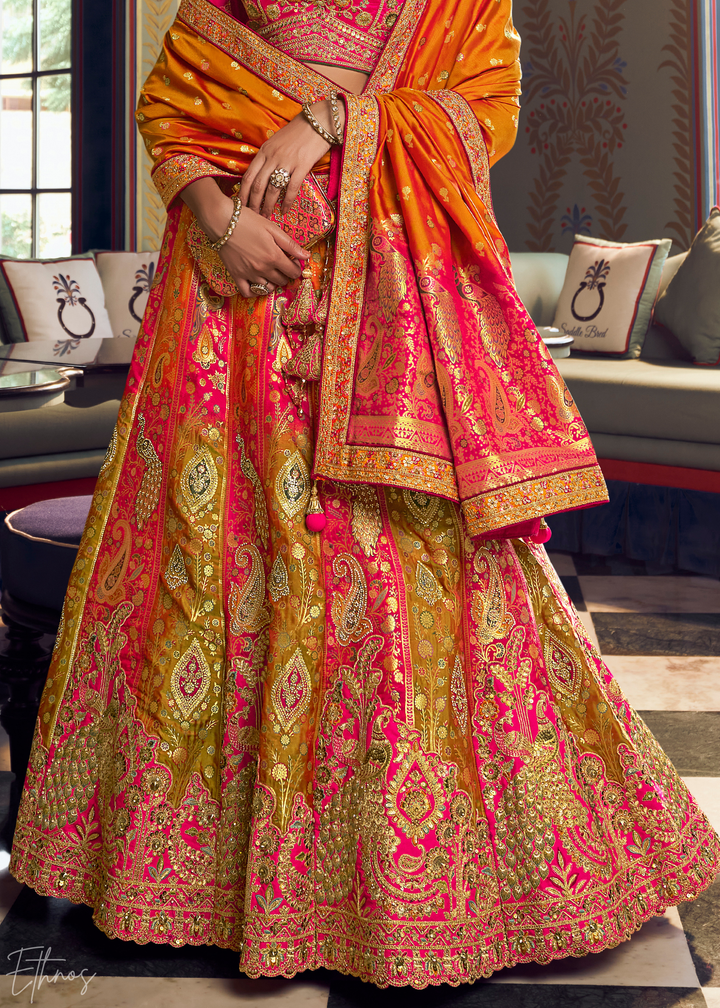 Yellow Sapphire Zari Brocade Banarasi Silk Lehenga
