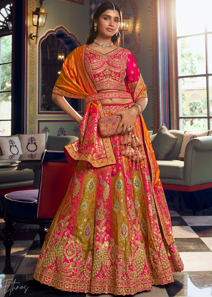 Yellow Sapphire Zari Brocade Banarasi Silk Lehenga