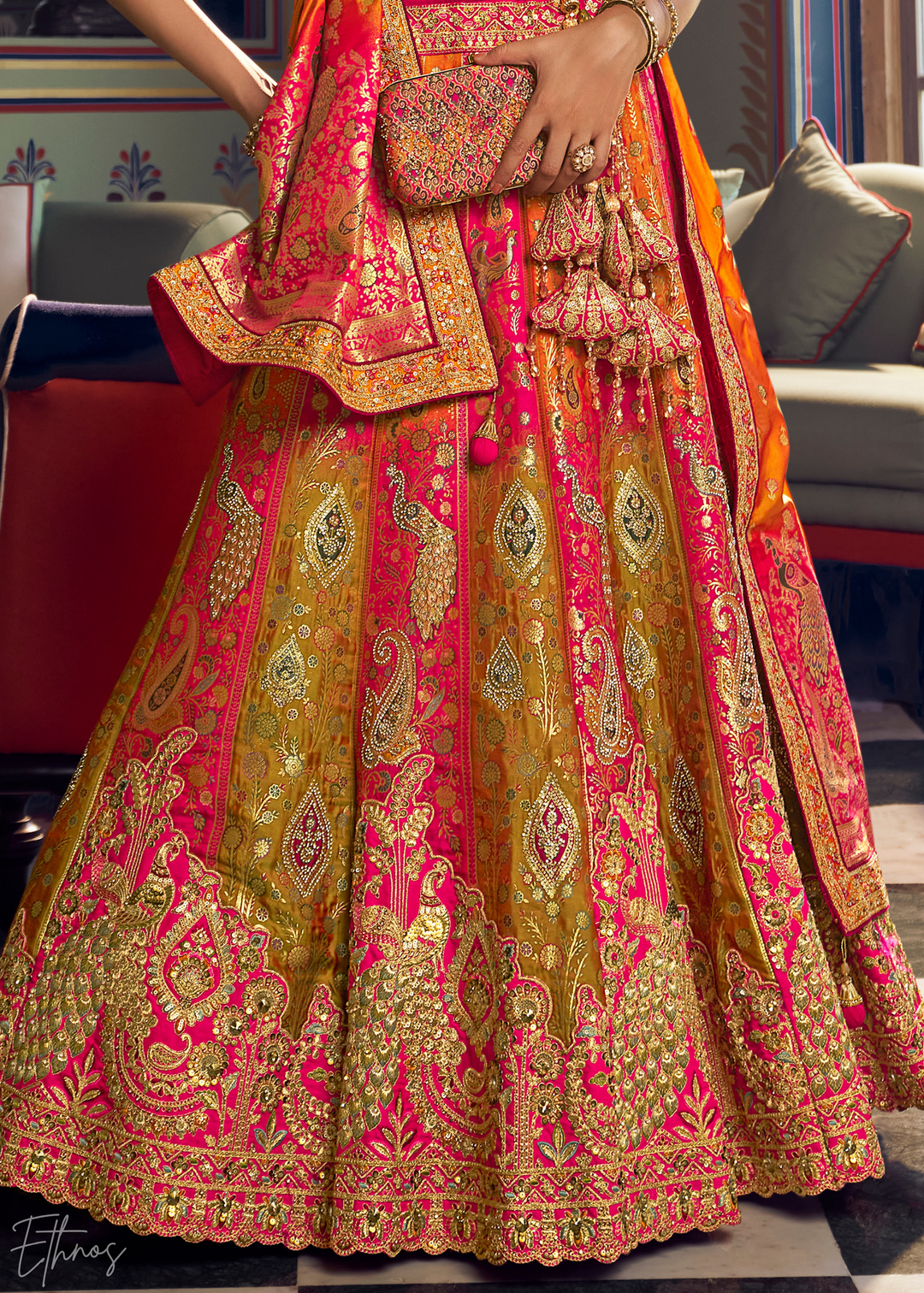 Yellow Sapphire Zari Brocade Banarasi Silk Lehenga