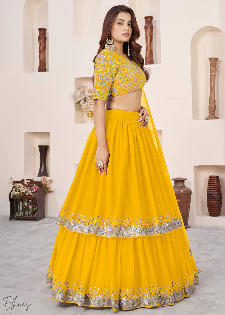 Yellow Sequins Georgette Lehenga