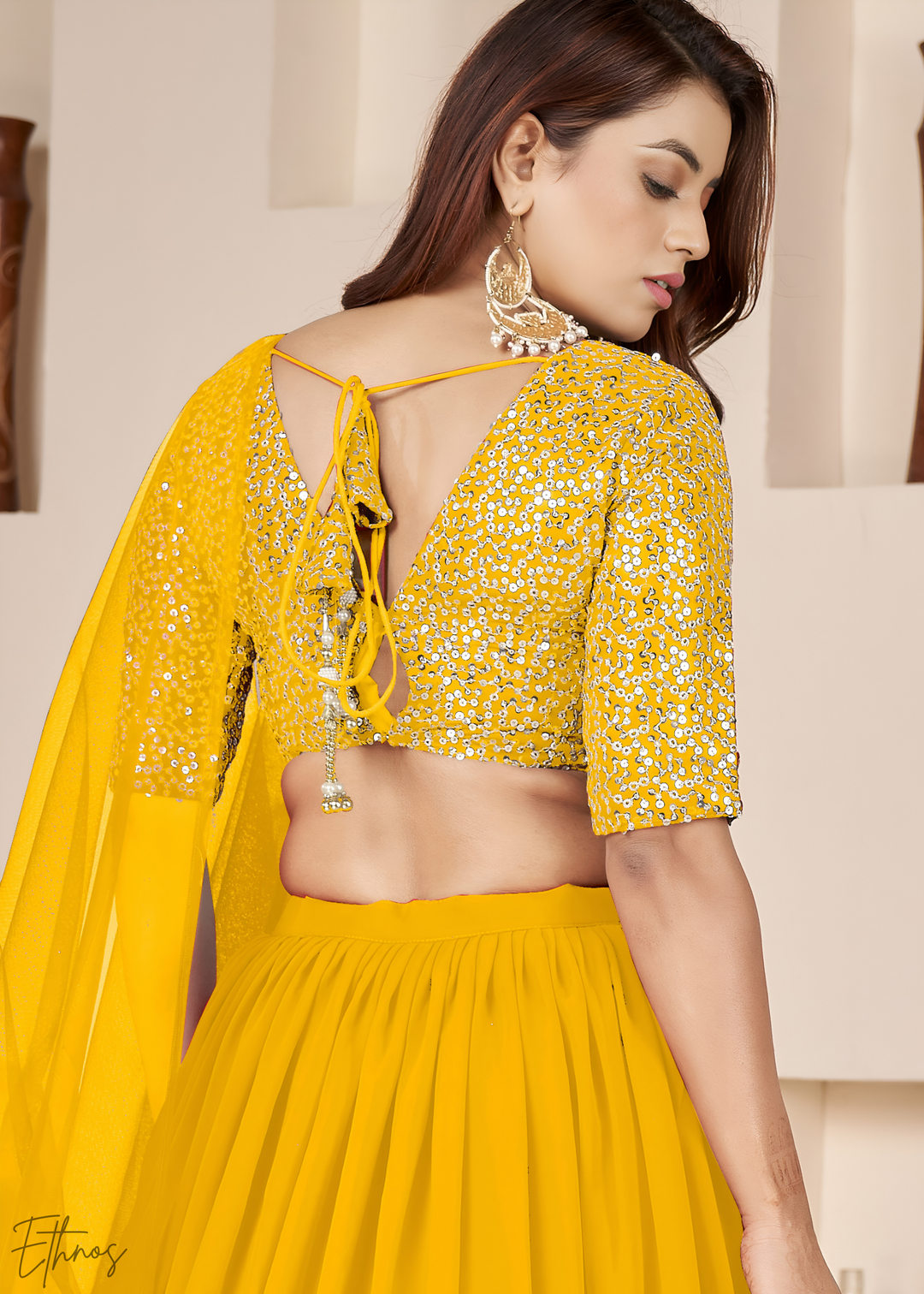 Yellow Sequins Georgette Lehenga