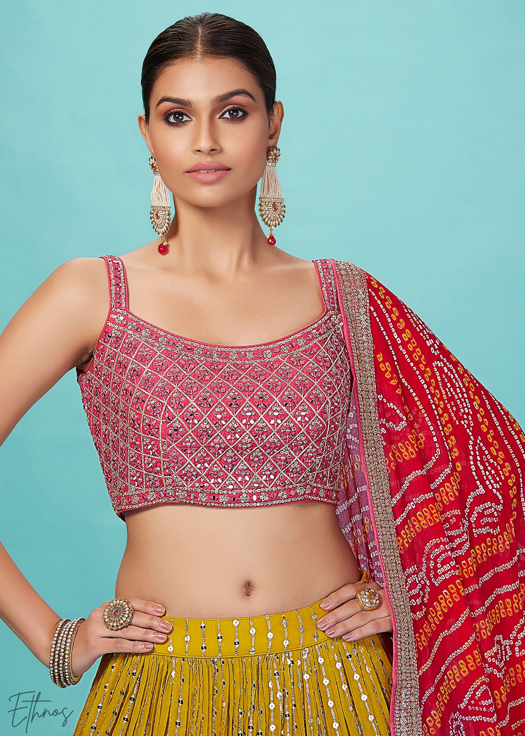 Yellow Sequins Georgette Lehenga