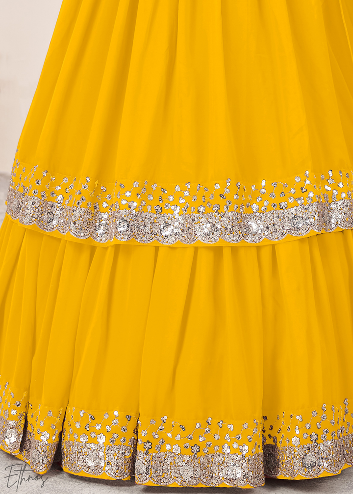 Yellow Sequins Georgette Lehenga