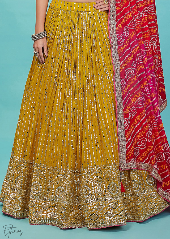 Yellow Sequins Georgette Lehenga