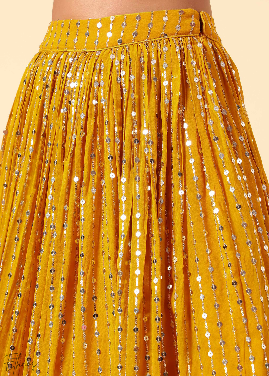 Yellow Sequins Georgette Lehenga