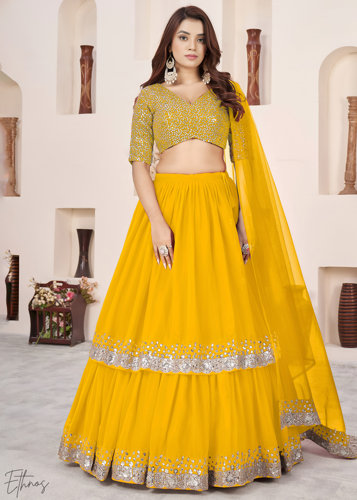 Yellow Sequins Georgette Lehenga