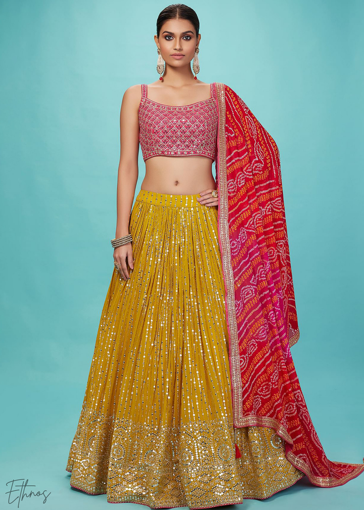Yellow Sequins Georgette Lehenga