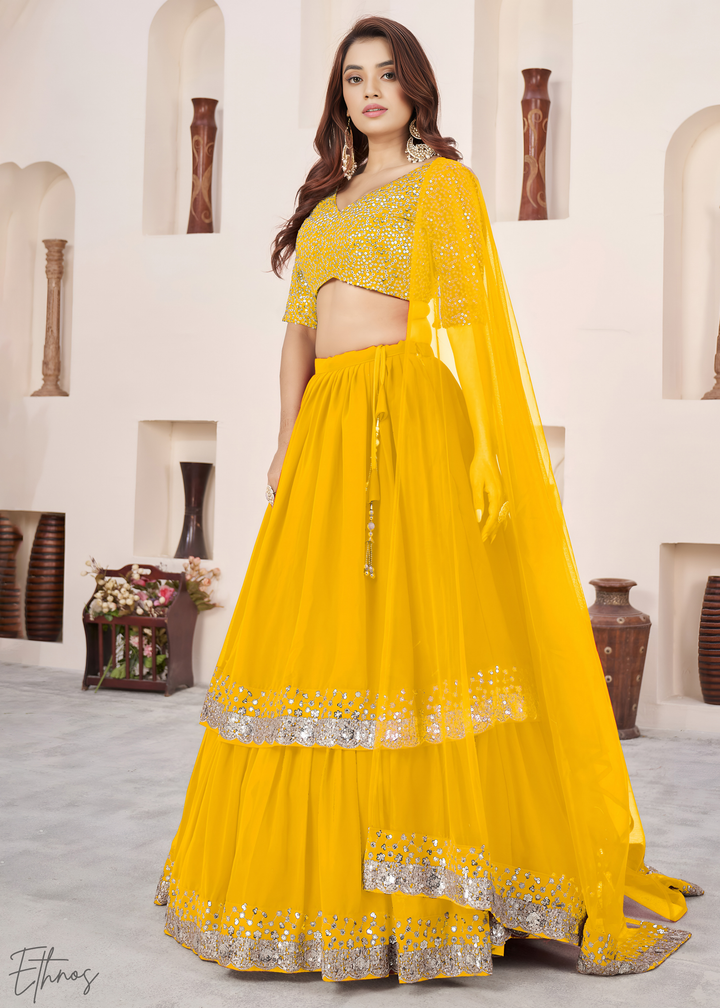 Yellow Sequins Georgette Lehenga