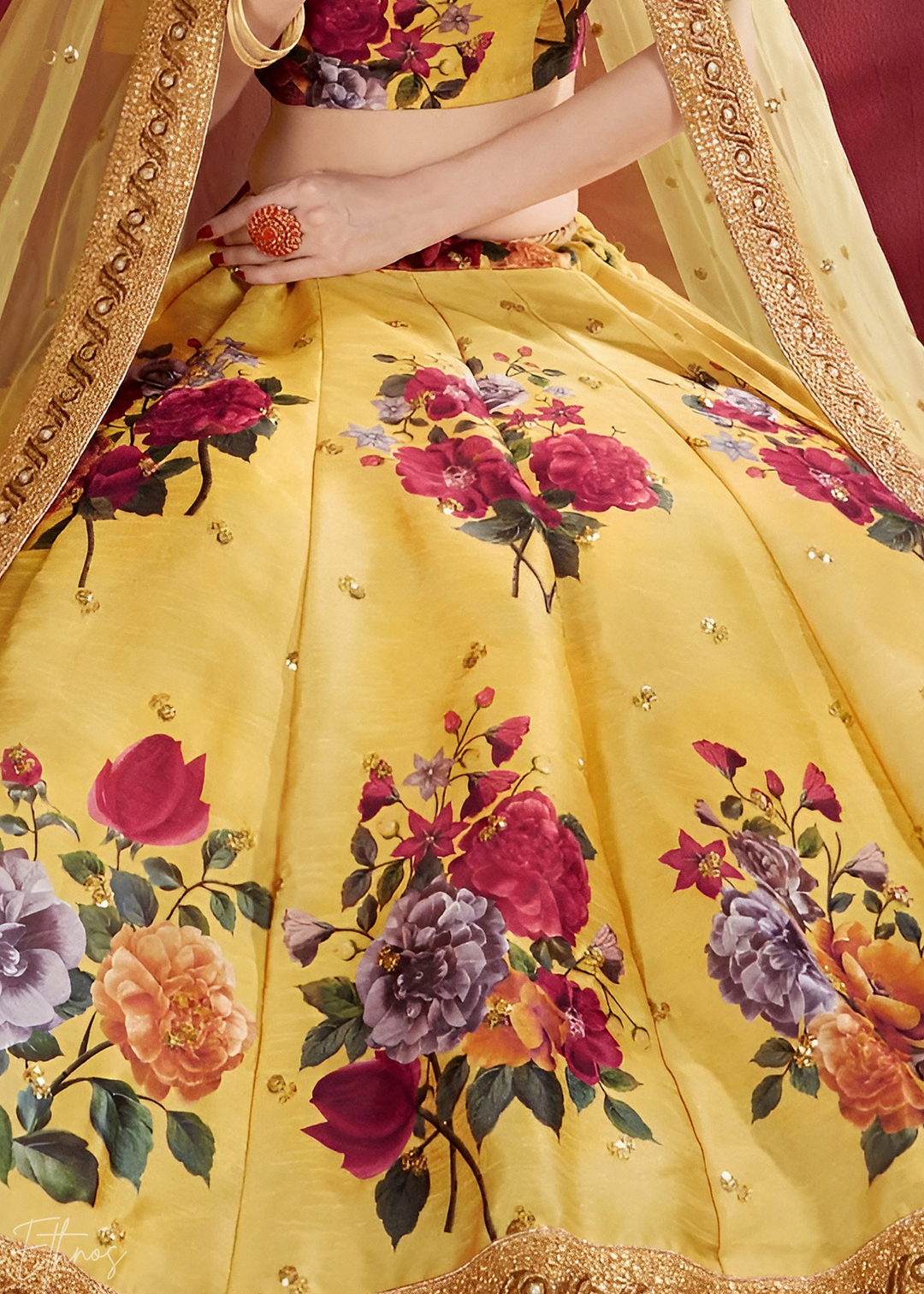 Saffron Yellow Zari Rose Silk Lehenga