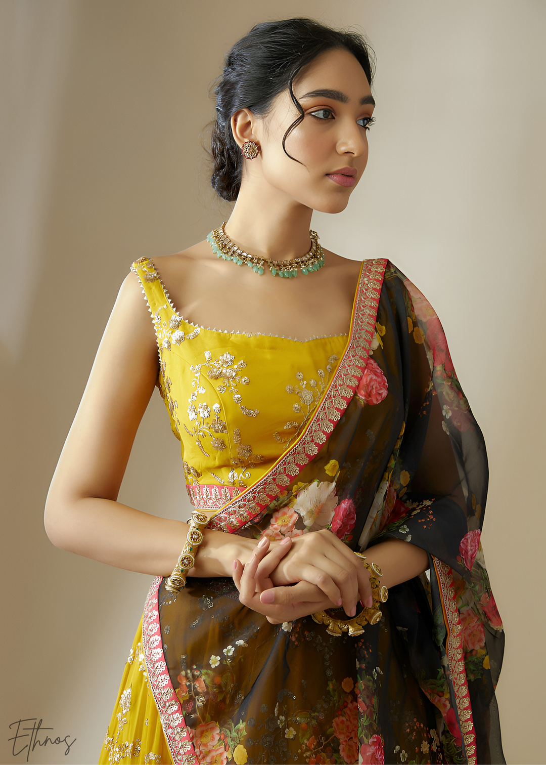 Yellow & Black Sequins Georgette Lehenga