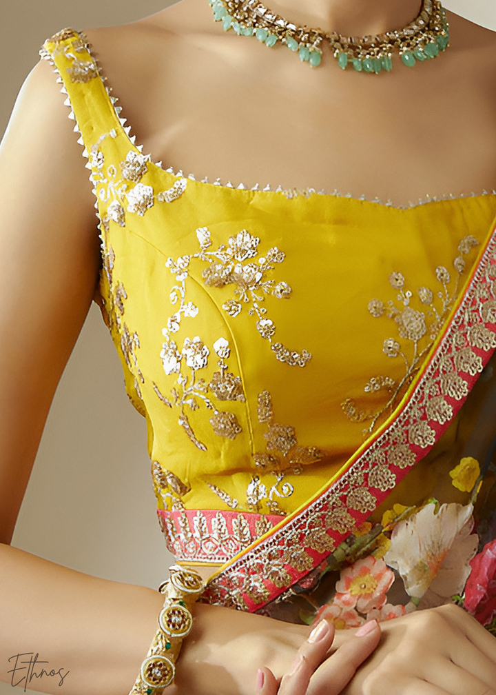 Yellow & Black Sequins Georgette Lehenga