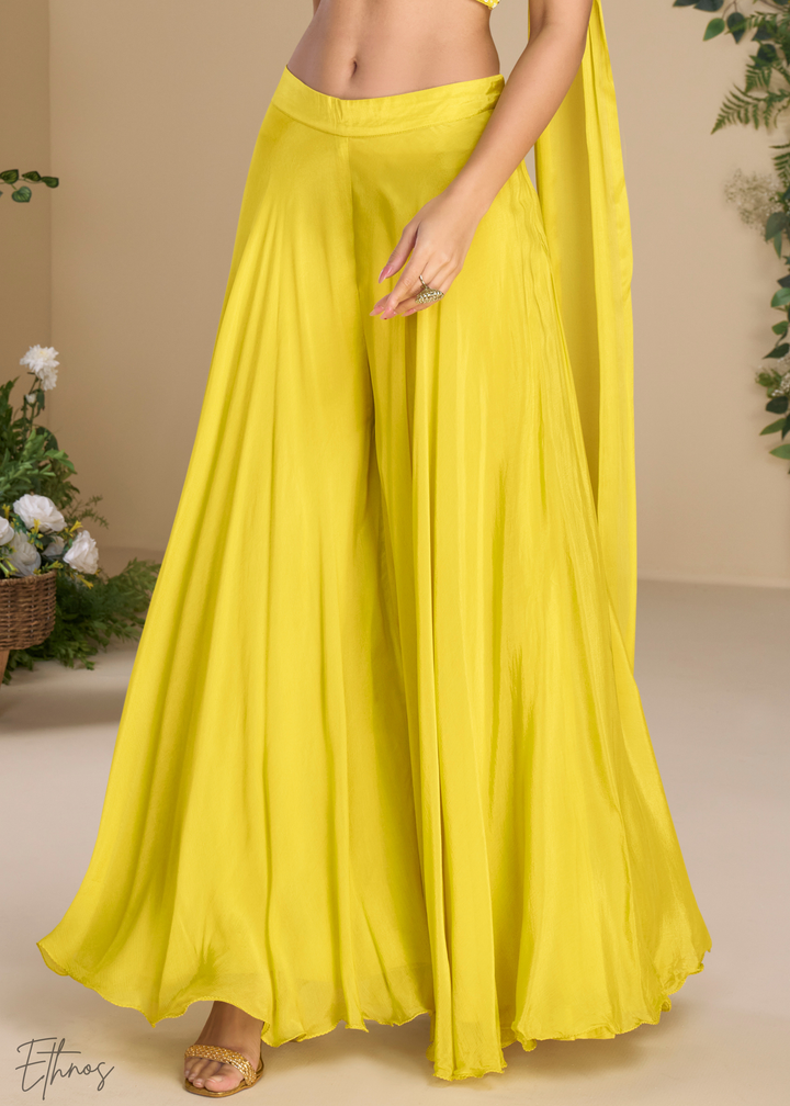 Yellow Chinon Sequins Palazzo Choli Suit
