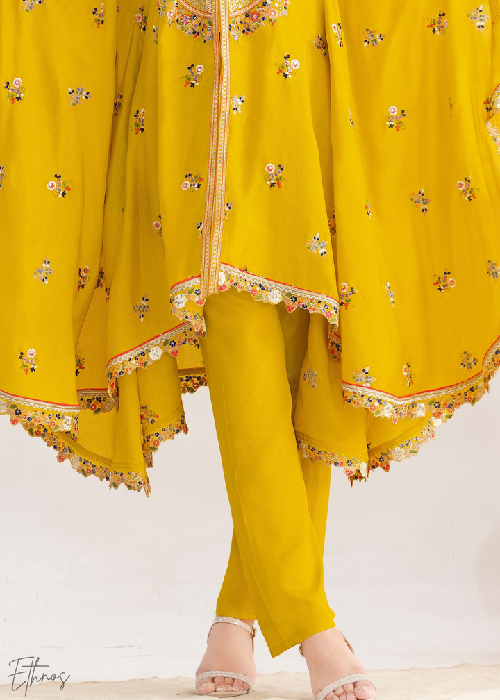 Mustard Yellow Chinon Kaftaan Palazzo Suit