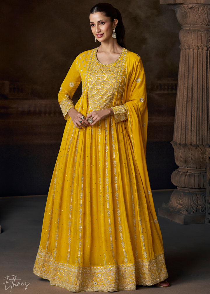 Yellow Georgette  Anarkali  Suit