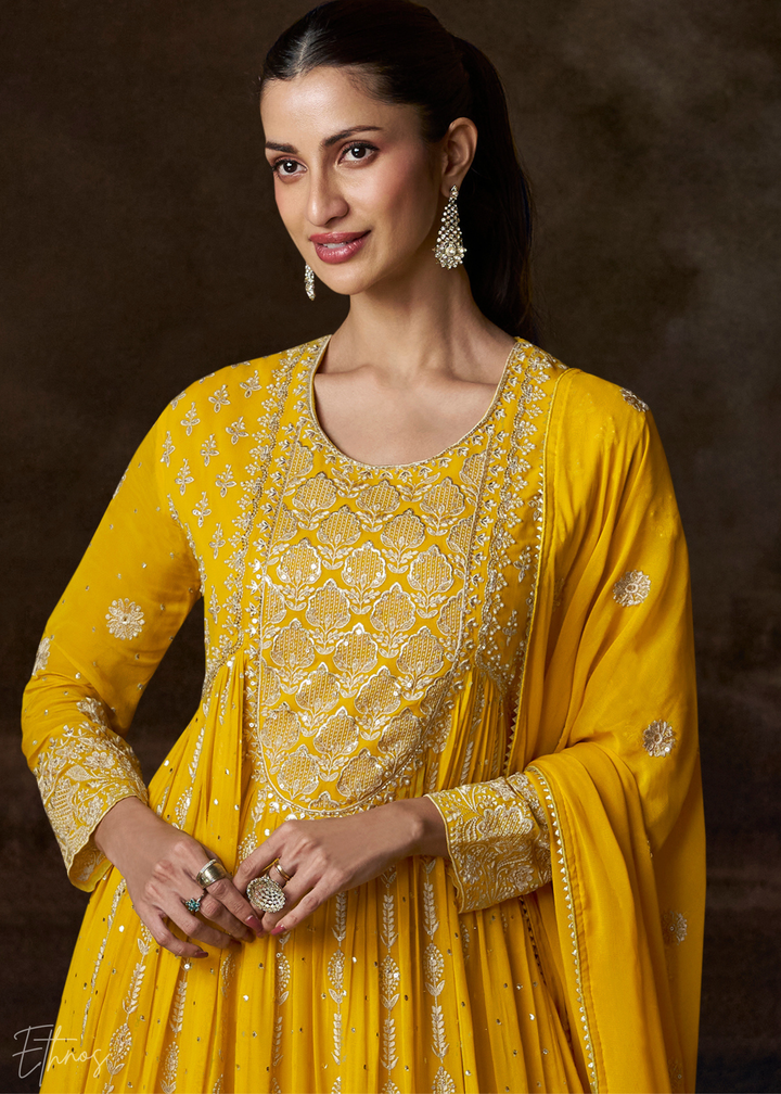 Yellow Georgette  Anarkali  Suit
