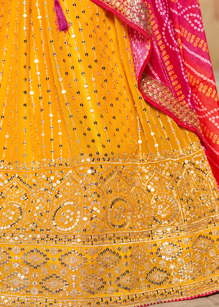 Yellow & Pink Sequins Georgette Lehenga
