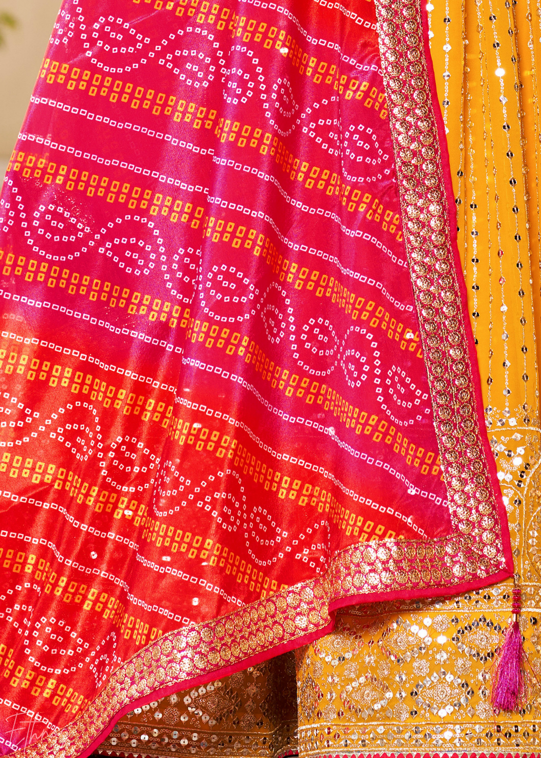 Yellow & Pink Sequins Georgette Lehenga