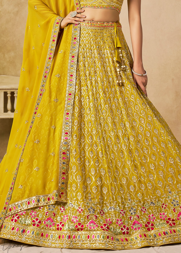 Yellow Sequins Embroidered Georgette Lehenga
