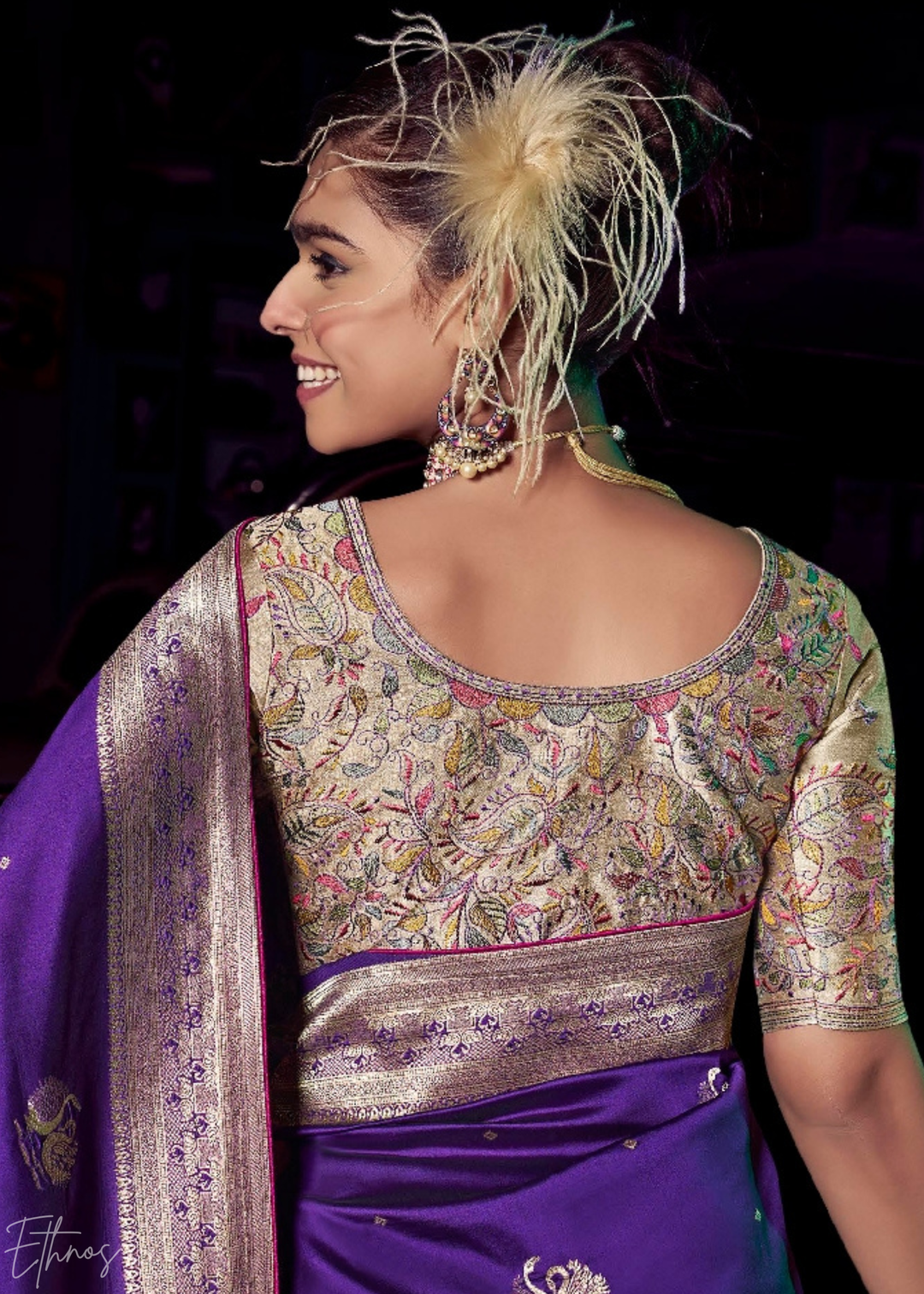 Royal Violet Swant Wave Silk Saree