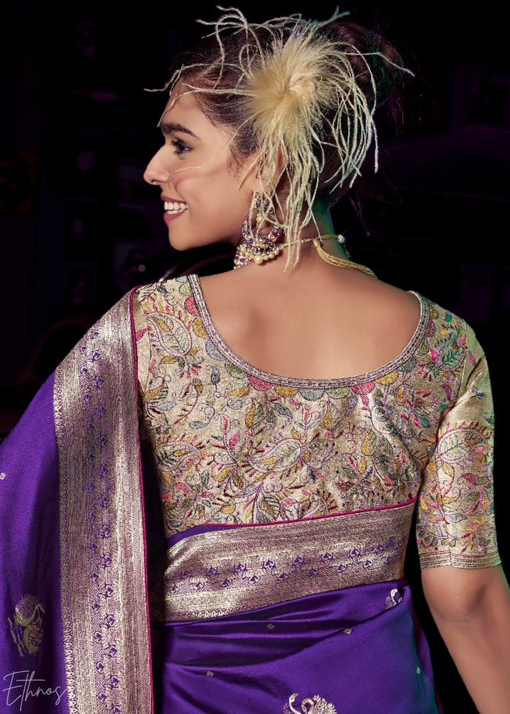 Royal Violet Swant Wave Silk Saree