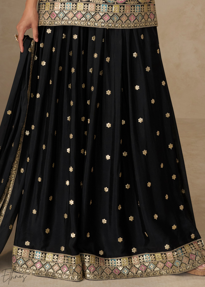 Onyx Black Persian Vine Chinon Palazzo Suit