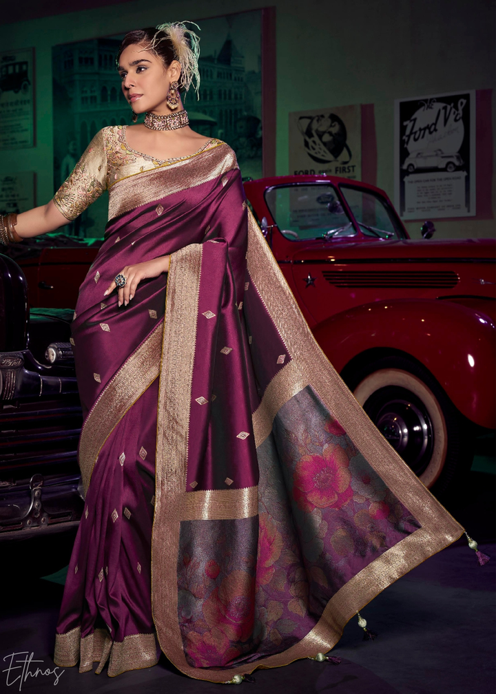 Rich Magenta Brocade Wave Silk Saree