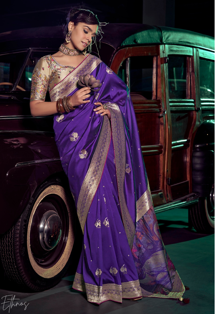 Royal Violet Swant Wave Silk Saree