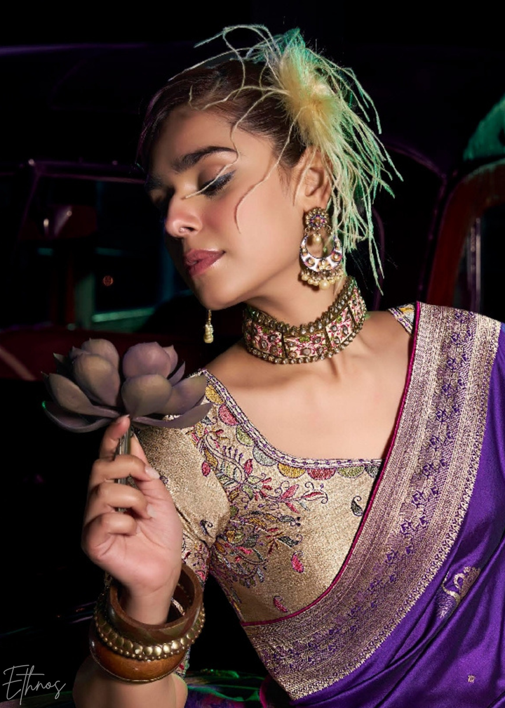 Royal Violet Swant Wave Silk Saree