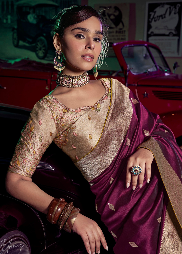 Rich Magenta Brocade Wave Silk Saree