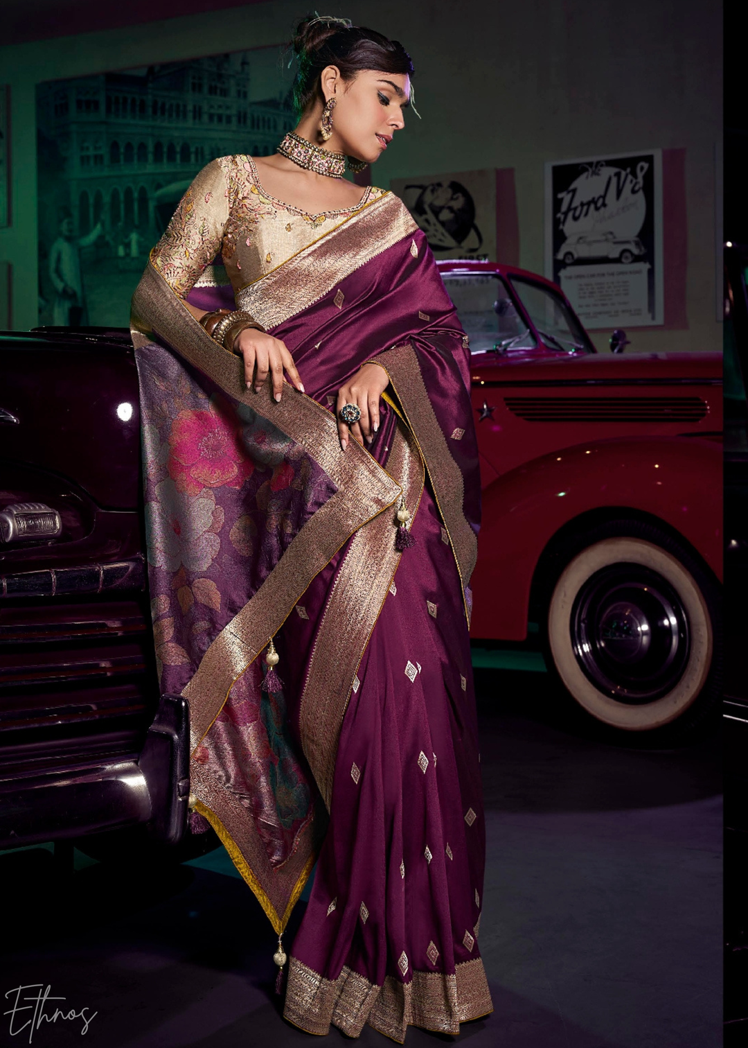 Rich Magenta Brocade Wave Silk Saree