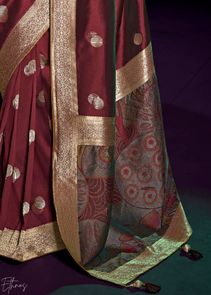 Deep Maroon Floral Wave Silk Saree