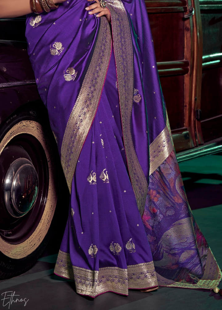 Royal Violet Swant Wave Silk Saree
