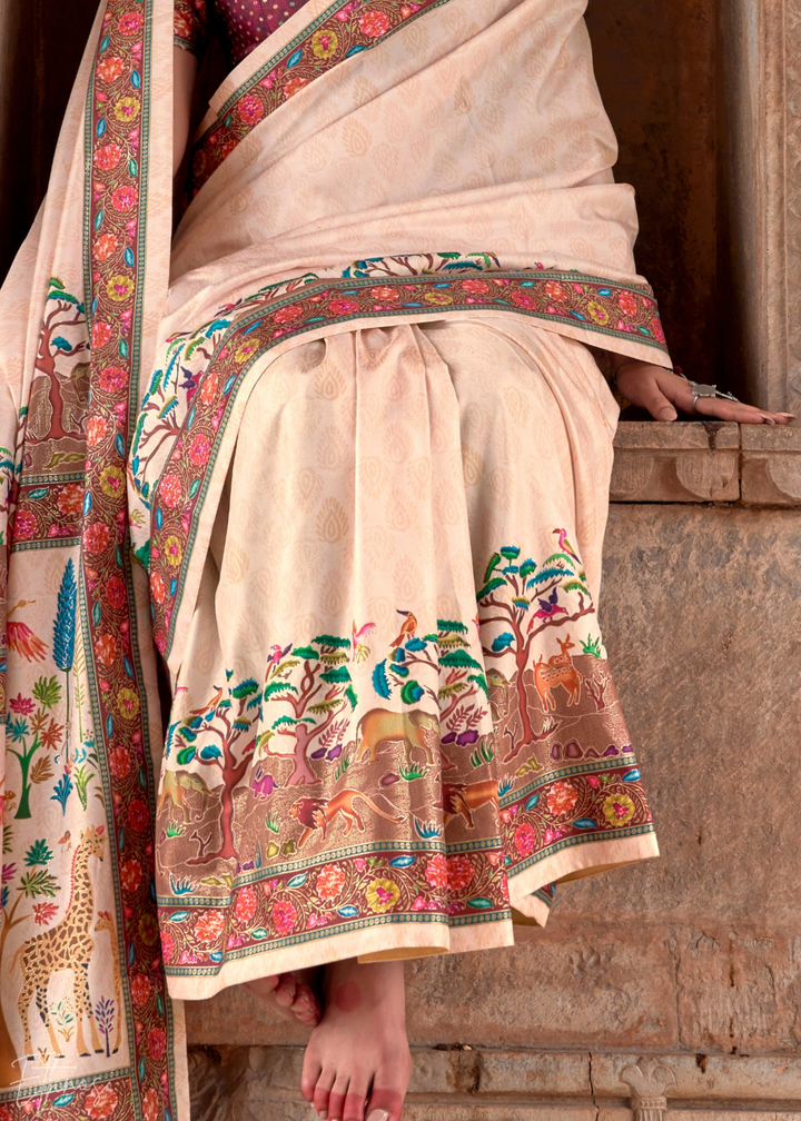 Cream Serene Forest Silk Saree