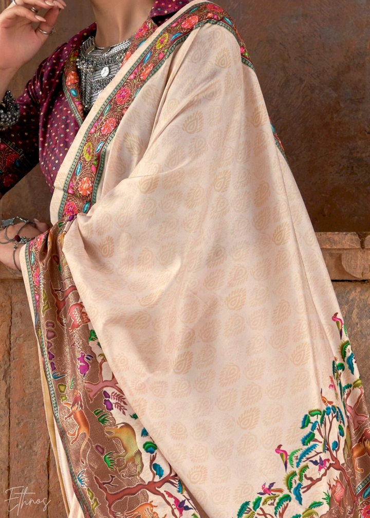 Cream Serene Forest Silk Saree