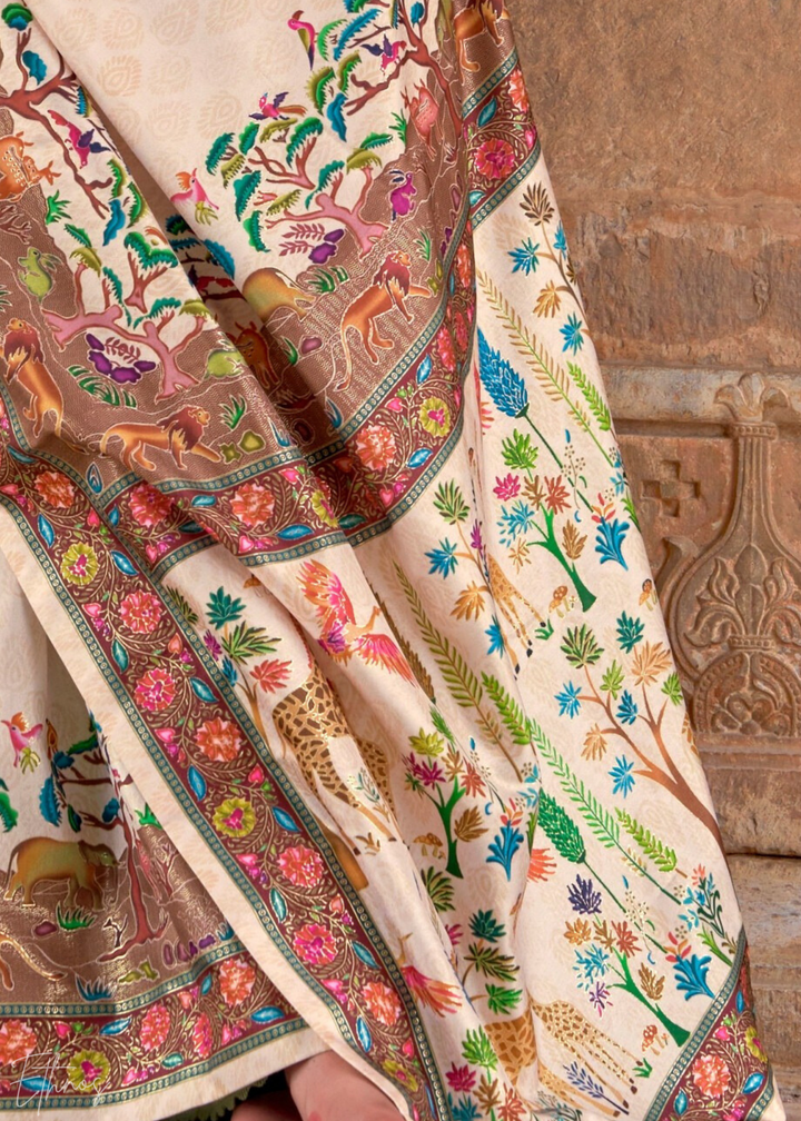 Cream Serene Forest Silk Saree