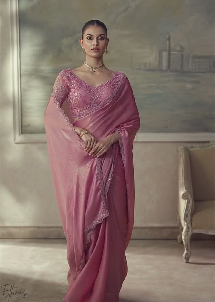 Pastel Mauve Ruffle Border Chiffon Saree