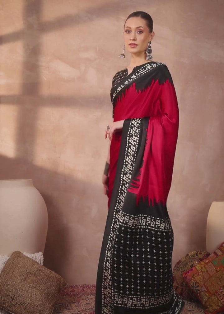 Spinel Red Modal Silk Bandhani Border Saree
