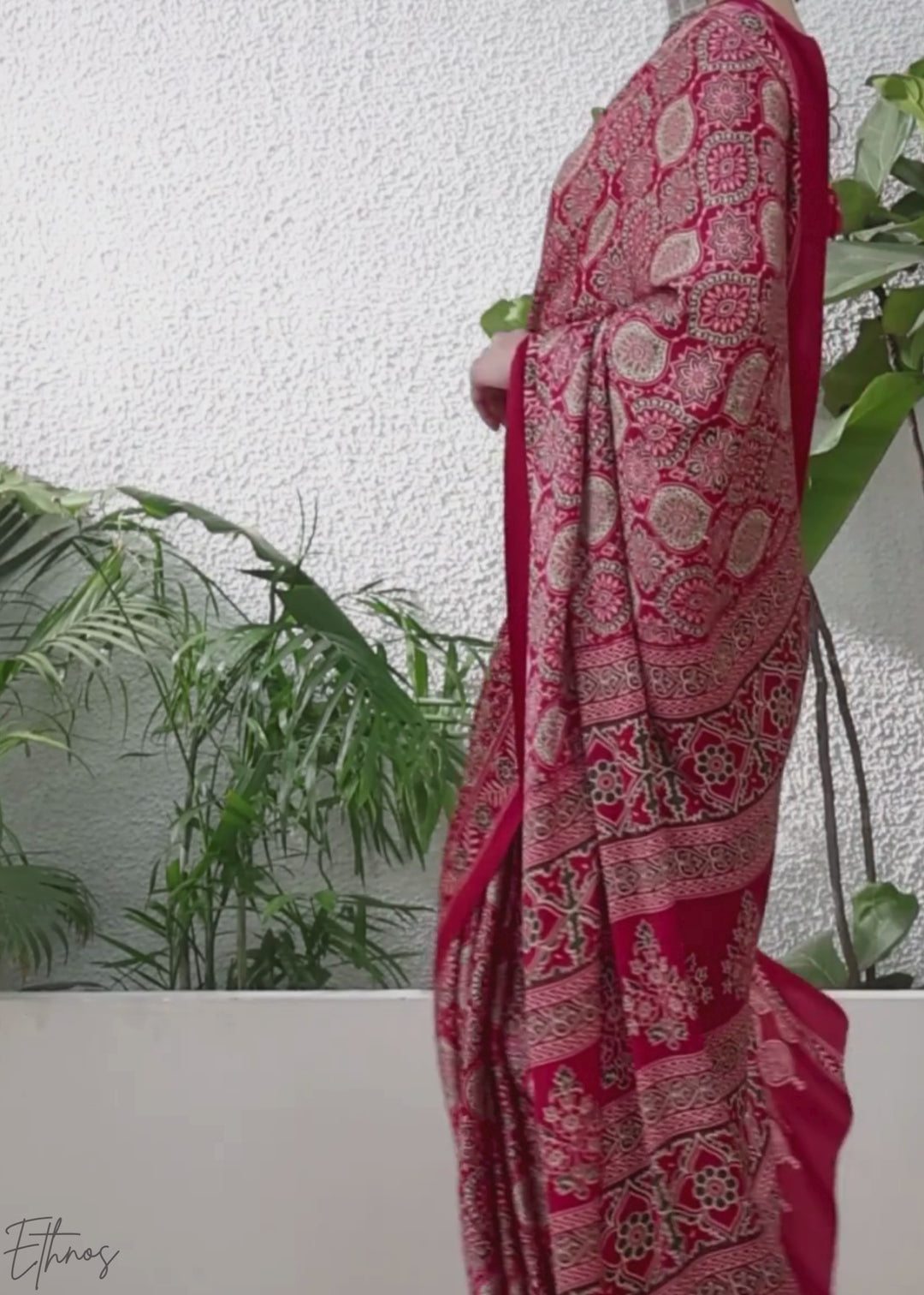 Pink Sapphire Ajrakh Print Modal Silk Saree