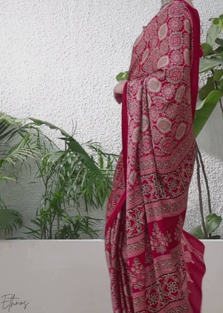 Pink Sapphire Ajrakh Print Modal Silk Saree