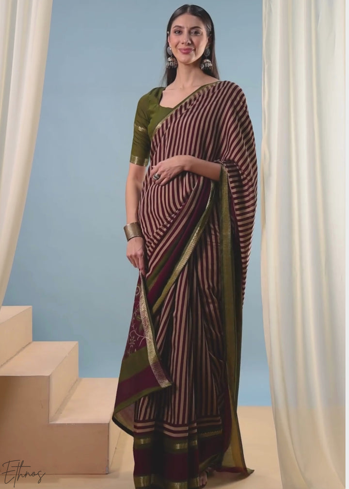 Amethyst Striped Ajrakh PV Cotton Saree