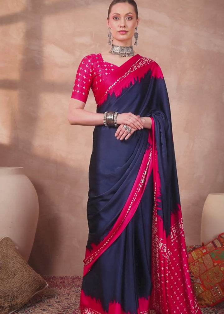 Blue Sapphire Modal Silk Bandhani Border Saree