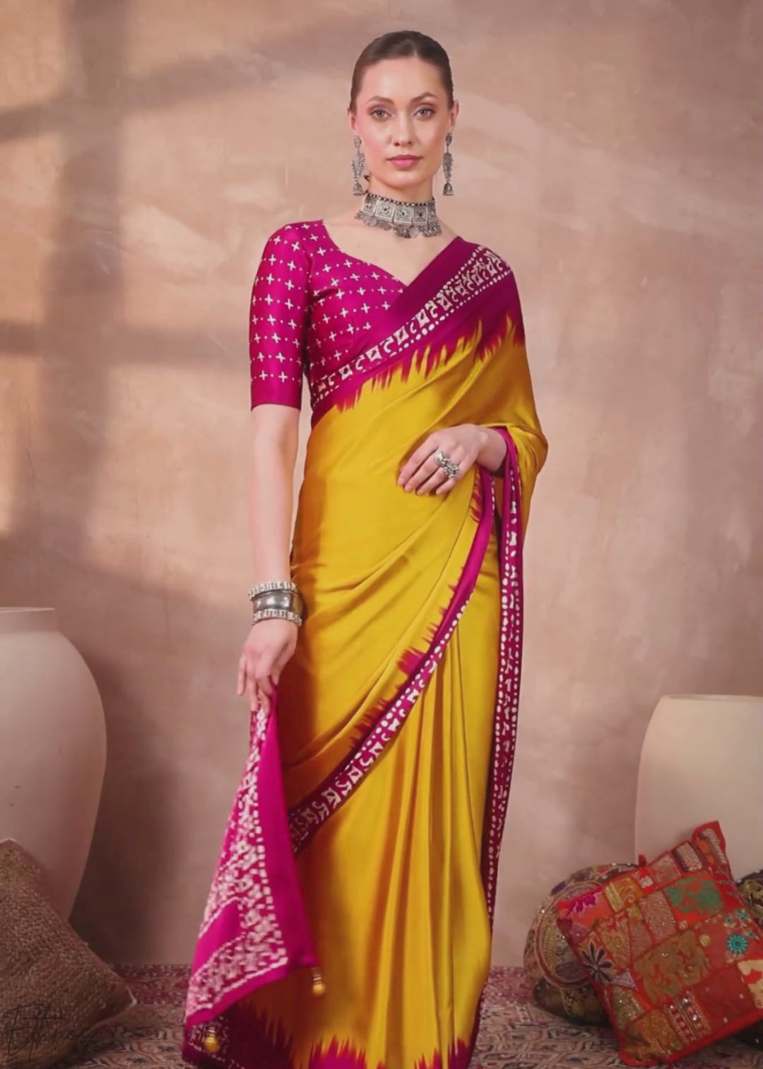 Yellow Sapphire Modal Silk Bandhani Border Saree