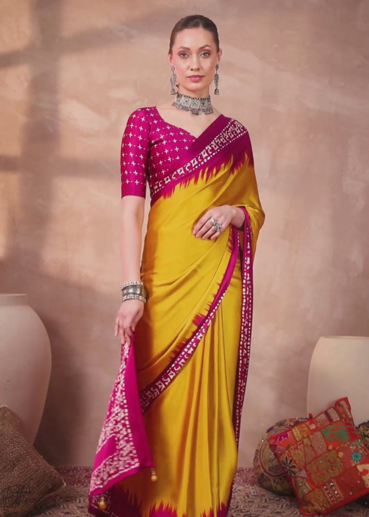 Yellow Sapphire Modal Silk Bandhani Border Saree