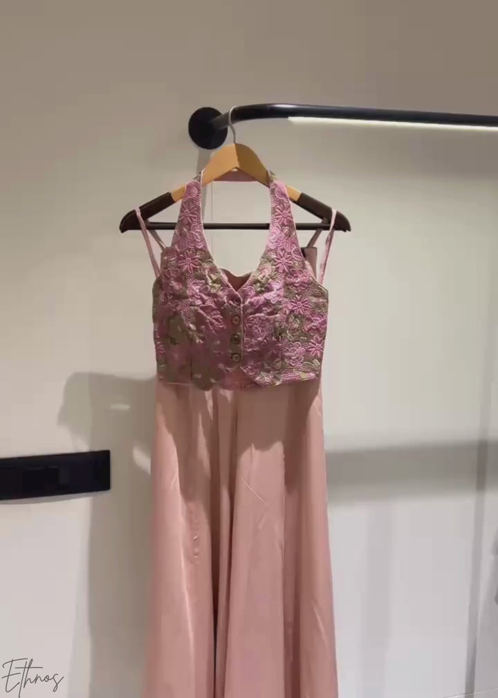 Rose Quartz Brocade Wave Palazzo Set