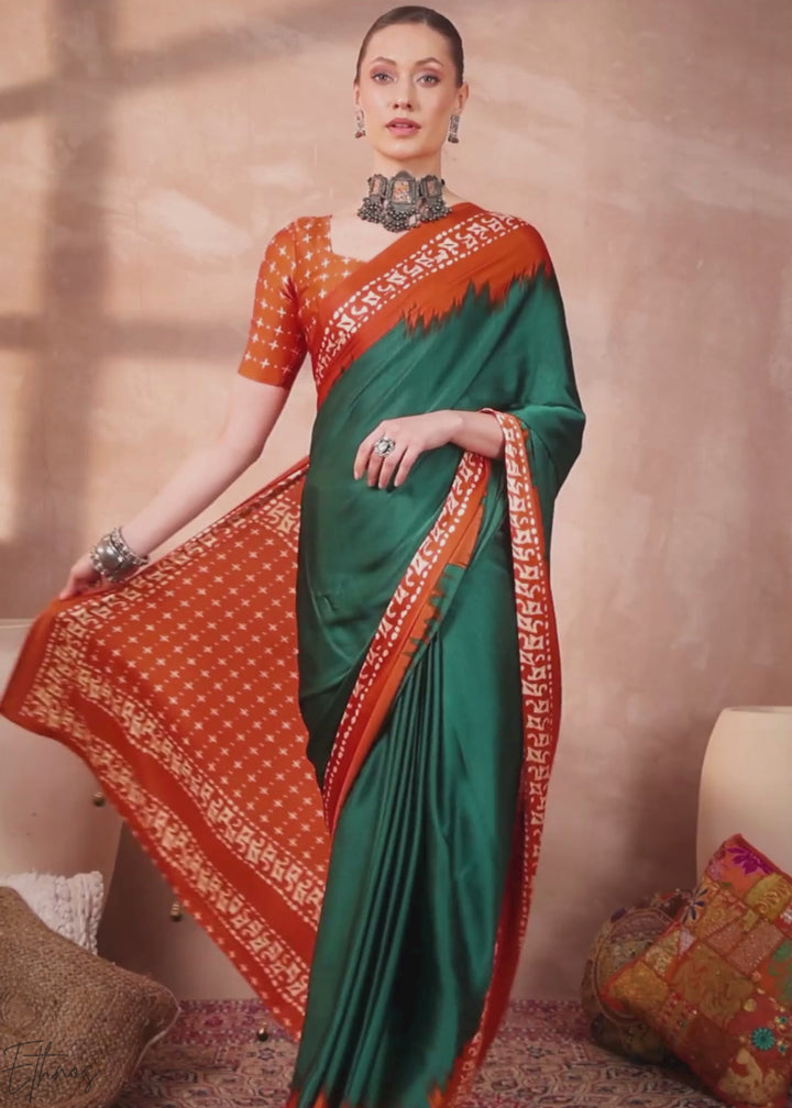 Emerald Malachite Modal Silk Bandhani Border Saree