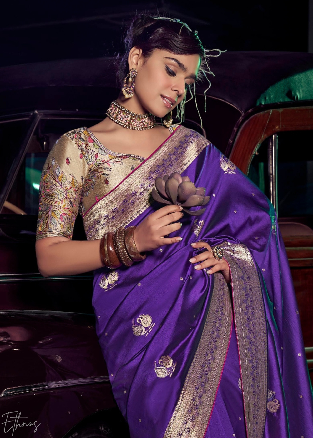 Royal Violet Swant Wave Silk Saree