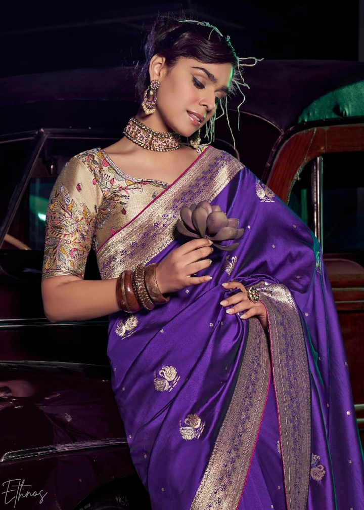 Royal Violet Swant Wave Silk Saree