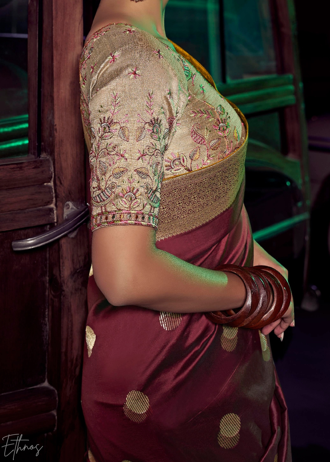 Deep Maroon Floral Wave Silk Saree