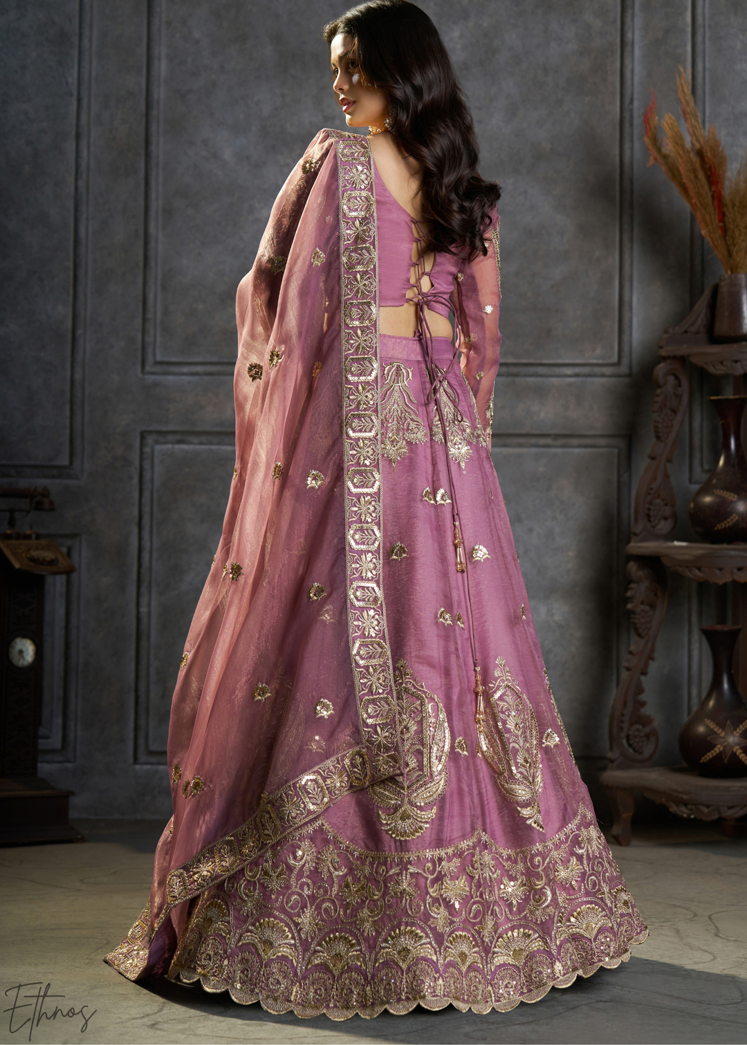 Lavender Gilded Medallion Organza Lehenga Choli